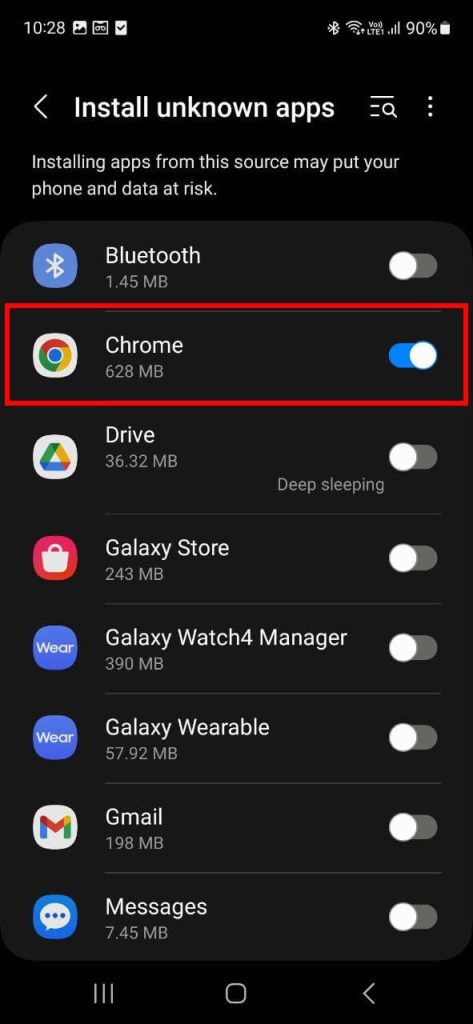 enable chrome to install unknown apps in anrdori